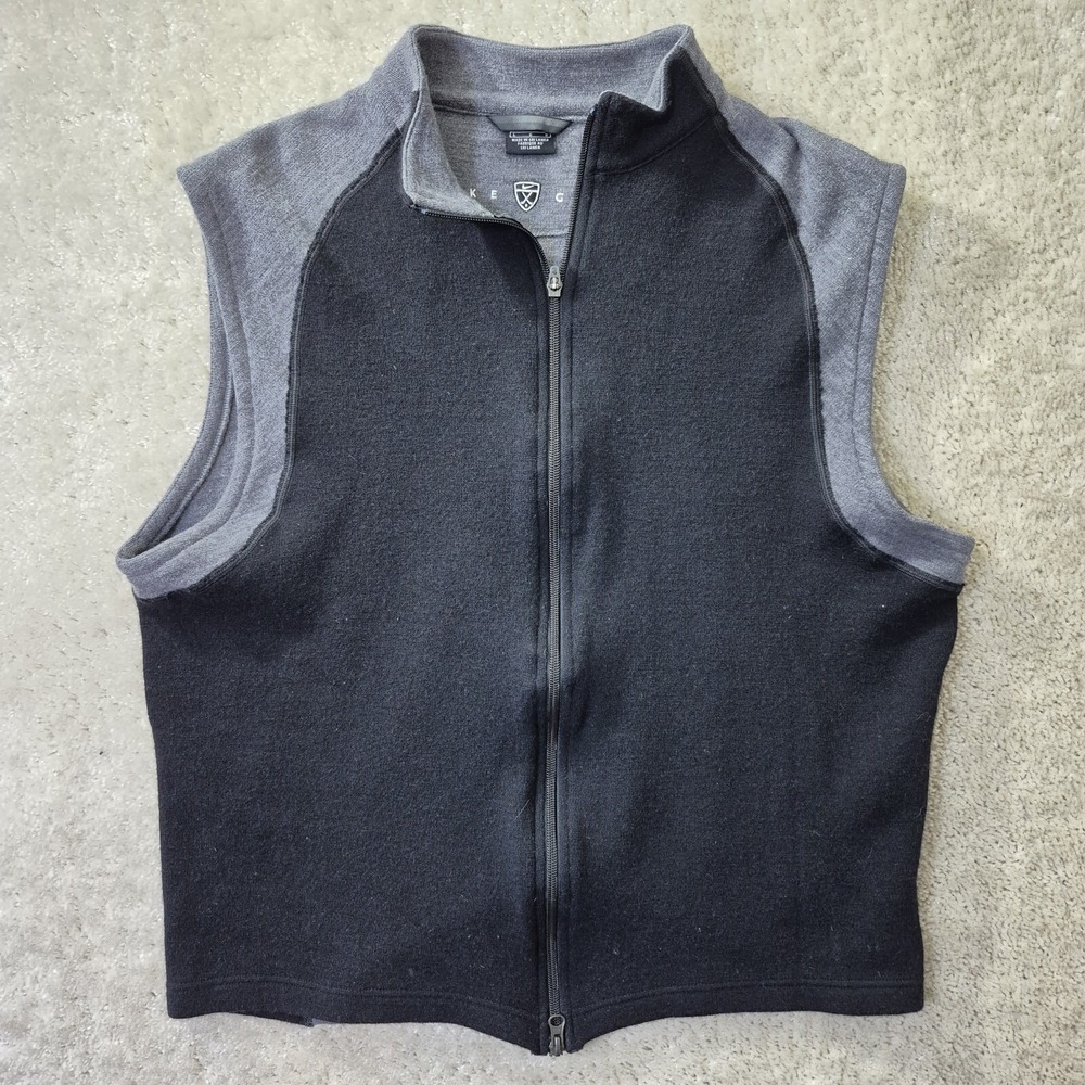 Nike Golf Wool Vest Mens Large Black Gray Full Zip Embroidered Retro Preppy Logo